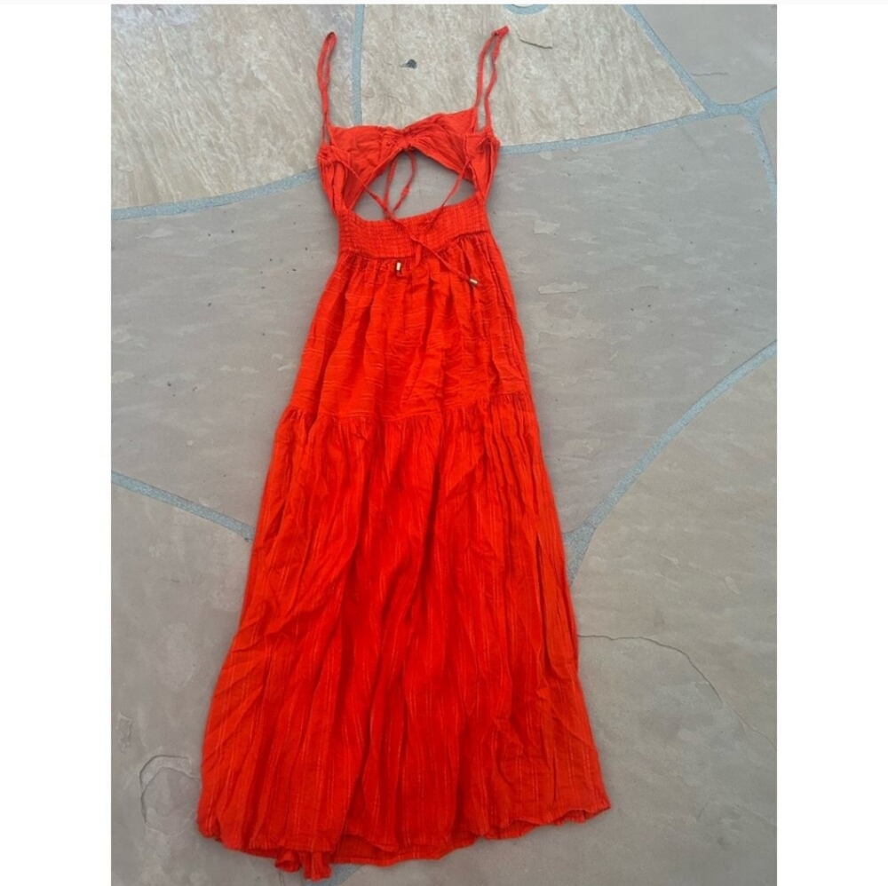 L*Space Orange Zuri Maxi Dress Size Medium Orange Red Cutout Tie Back - Picture 4 of 4